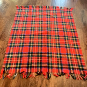 VTG Rally Klad Scotland Wool Travel Rug Tartan Stuart Plaid Blanket Red Blue